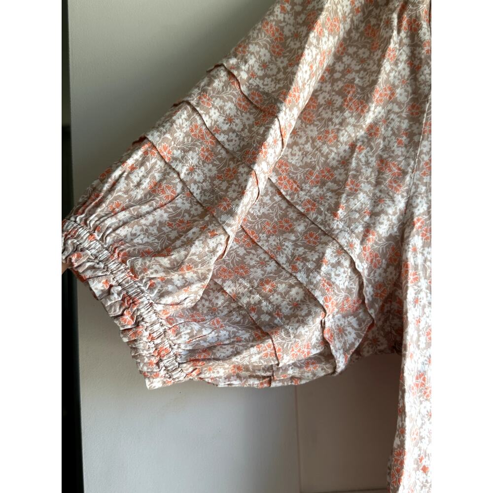 GAP Women's Floral Peasant Blouse Puff Sleeve Boho Top Coral Print Size Large - Picture 3 of 7